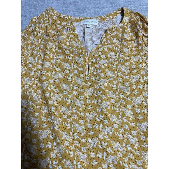Cynthia Rowley Women's Size Medium Yellow Floral Print Long Sleeve Blouse - Picture 4 of 10